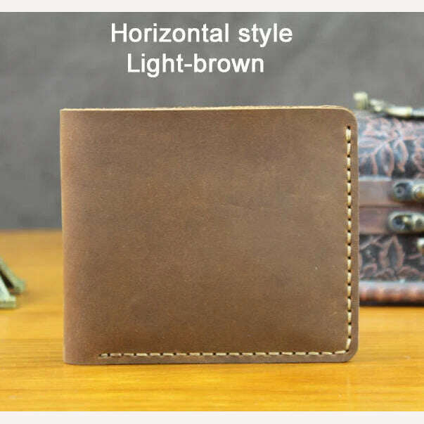 KIMLUD, Handmade Vintage Crazy horse Genuine Leather Men Wallet Men Purse Leather Short Card Wallet for Male Money Clips Money bag, Horizontal Brown, KIMLUD Womens Clothes