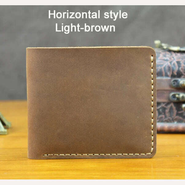 Handmade Vintage Crazy horse Genuine Leather Men Wallet Men Purse Leather Short Card Wallet for Male Money Clips Money bag - KIMLUD