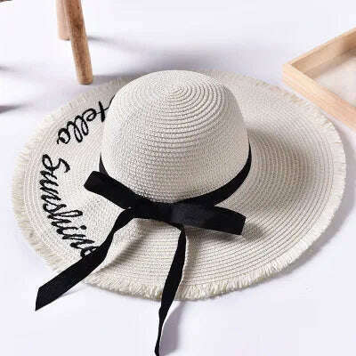 KIMLUD, Handmade Weave letter Sun Hats For Women Black Ribbon Lace Up Large Brim Straw Hat Outdoor Beach hat Summer Caps Chapeu Feminino, 5 / 55-58cm, KIMLUD Womens Clothes