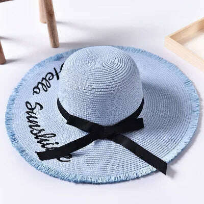 KIMLUD, Handmade Weave letter Sun Hats For Women Black Ribbon Lace Up Large Brim Straw Hat Outdoor Beach hat Summer Caps Chapeu Feminino, 4 / 55-58cm, KIMLUD Womens Clothes