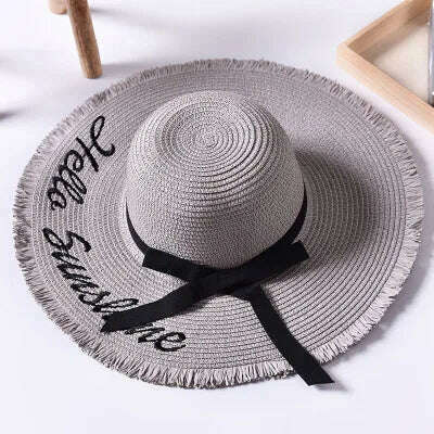 KIMLUD, Handmade Weave letter Sun Hats For Women Black Ribbon Lace Up Large Brim Straw Hat Outdoor Beach hat Summer Caps Chapeu Feminino, 6 / 55-58cm, KIMLUD Womens Clothes