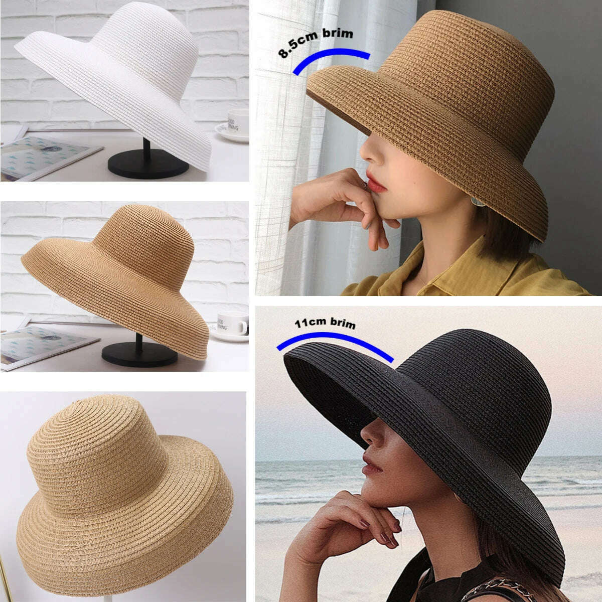 KIMLUD, Handmade Women Summer Sun Hat Japanese Hepburn Style Big Eaves Beach Sun Hat Holiday Fold Fisherman Cap Temperament Flat Hat, KIMLUD Womens Clothes