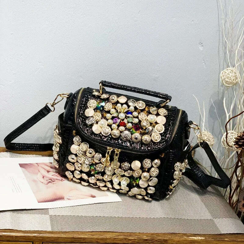 Handmade Women's bag Handbag for women purses and handbag luxury Designer Casual black bucket Female Messenger shoulder Bag - KIMLUD