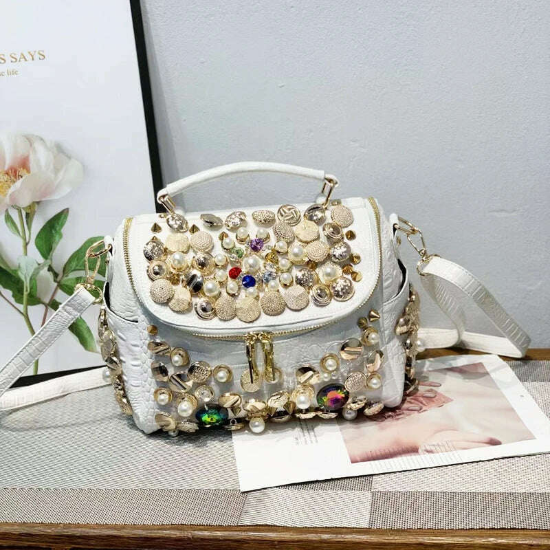Handmade Women's bag Handbag for women purses and handbag luxury Designer Casual black bucket Female Messenger shoulder Bag - KIMLUD