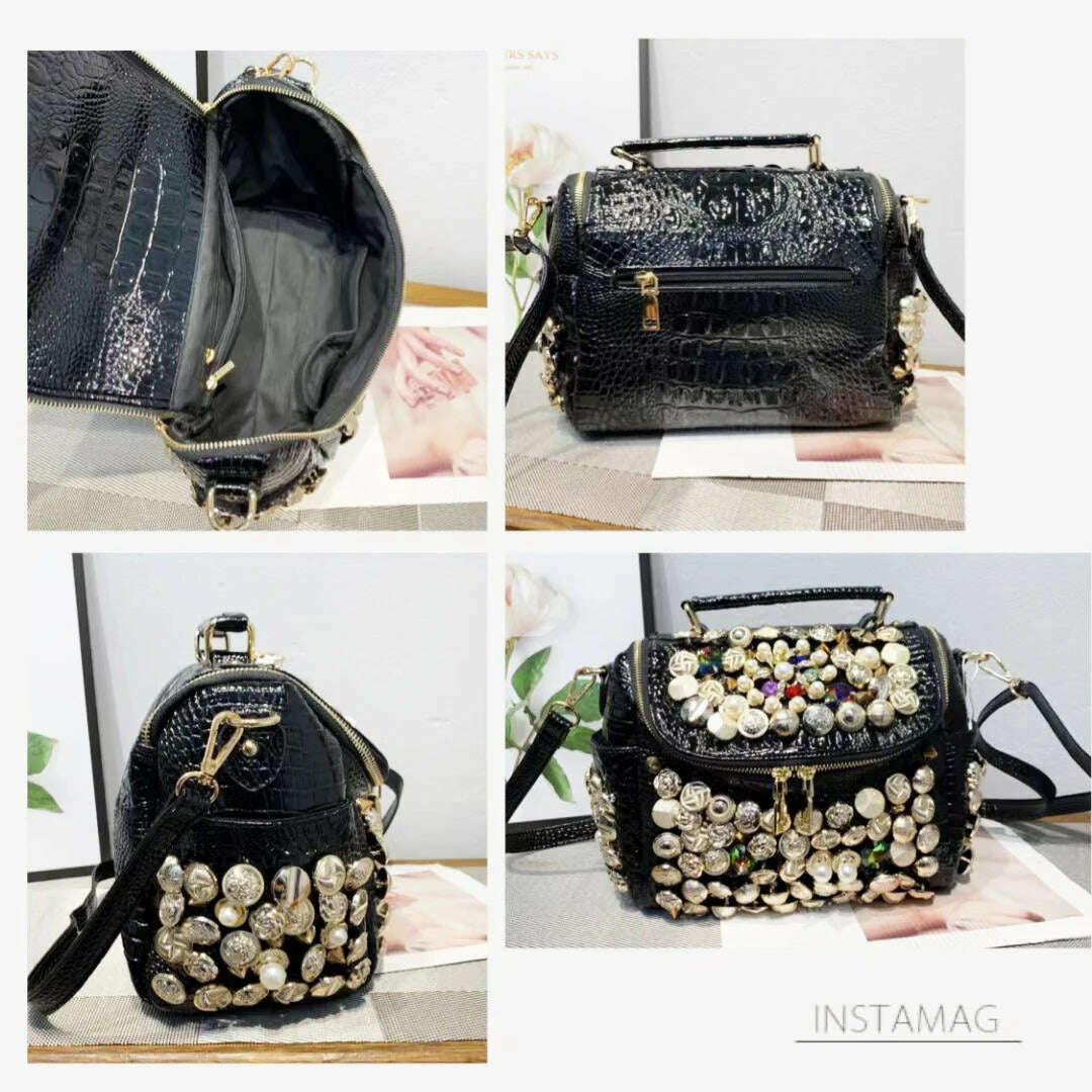 Handmade Women's bag Handbag for women purses and handbag luxury Designer Casual black bucket Female Messenger shoulder Bag - KIMLUD