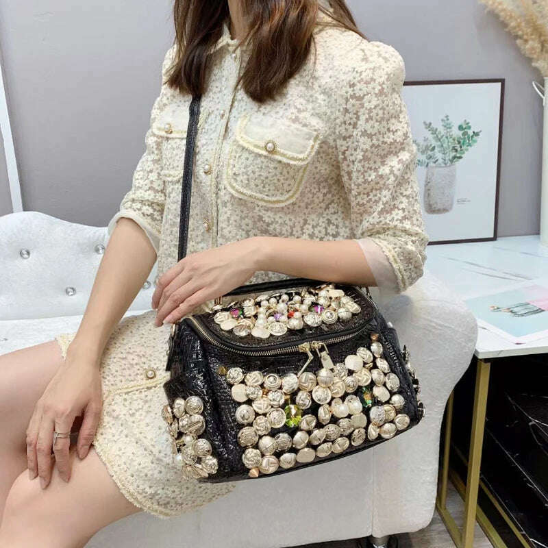 Handmade Women's bag Handbag for women purses and handbag luxury Designer Casual black bucket Female Messenger shoulder Bag - KIMLUD