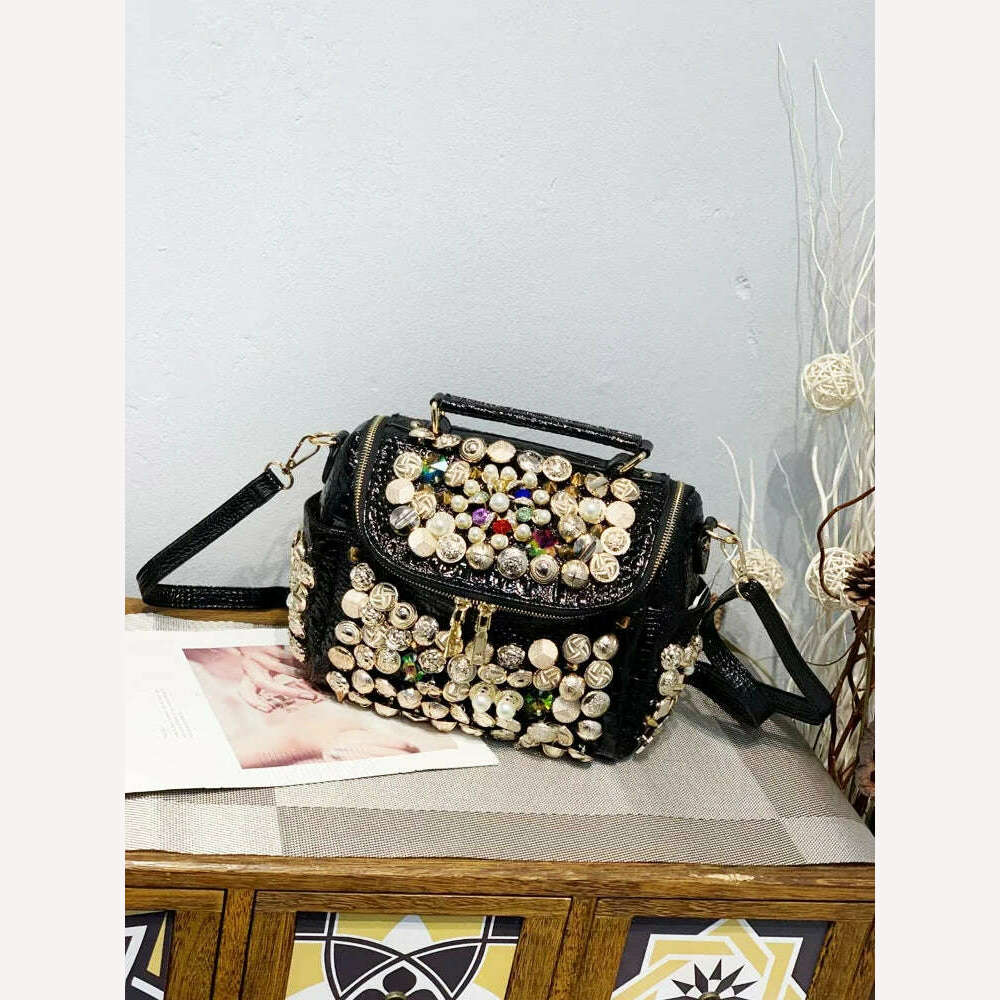 Handmade Women's bag Handbag for women purses and handbag luxury Designer Casual black bucket Female Messenger shoulder Bag - KIMLUD