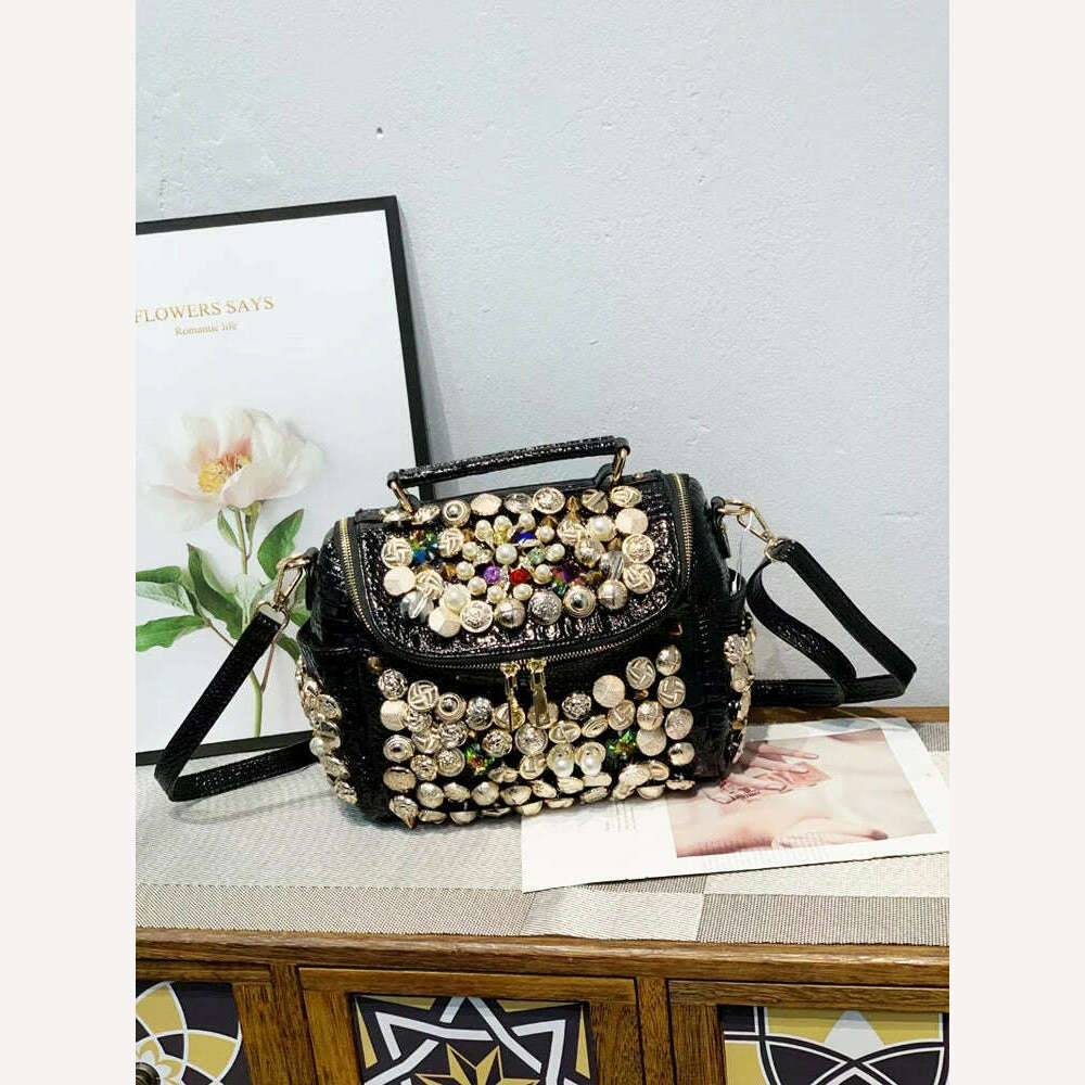 Handmade Women's bag Handbag for women purses and handbag luxury Designer Casual black bucket Female Messenger shoulder Bag - KIMLUD
