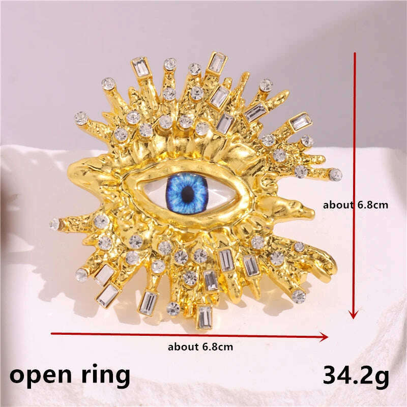KIMLUD, HangZhi Rhinestone Gold Color Eye Big Ring for Women Men Exaggerated Personality Vintage Chunky Y2K Large Jewelry Gifts New In, D open ring, KIMLUD Womens Clothes