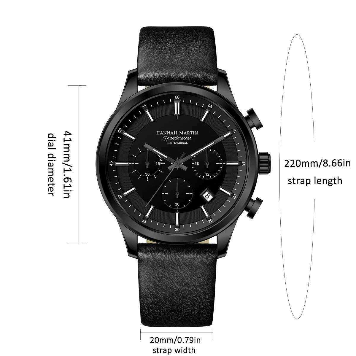 KIMLUD, Hannah Martin Brand Men Watch Multifunctional Timing Dial Casual Sports Leather Original Quartz Movement Business Watch for Men, KIMLUD Womens Clothes