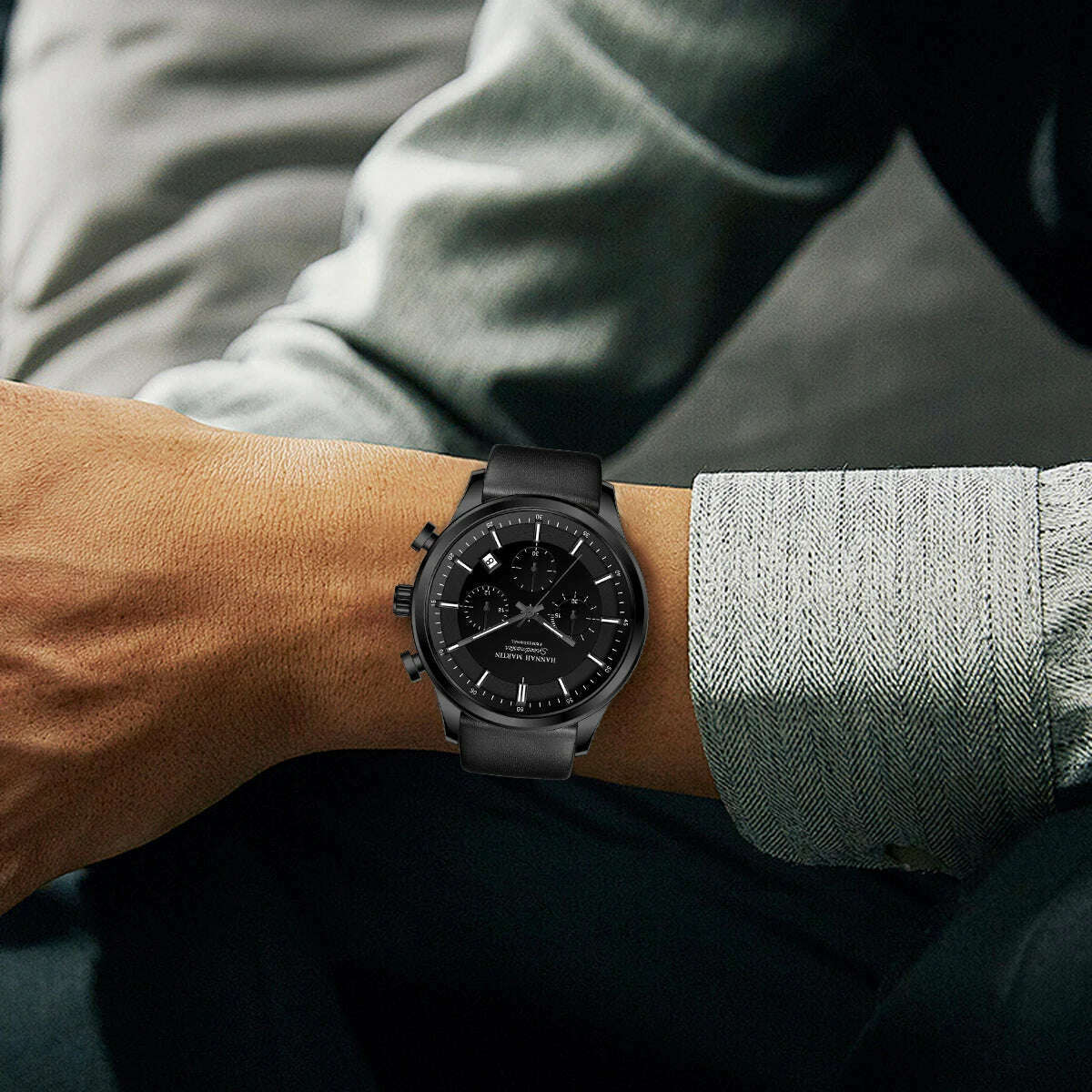 KIMLUD, Hannah Martin Brand Men Watch Multifunctional Timing Dial Casual Sports Leather Original Quartz Movement Business Watch for Men, KIMLUD Womens Clothes