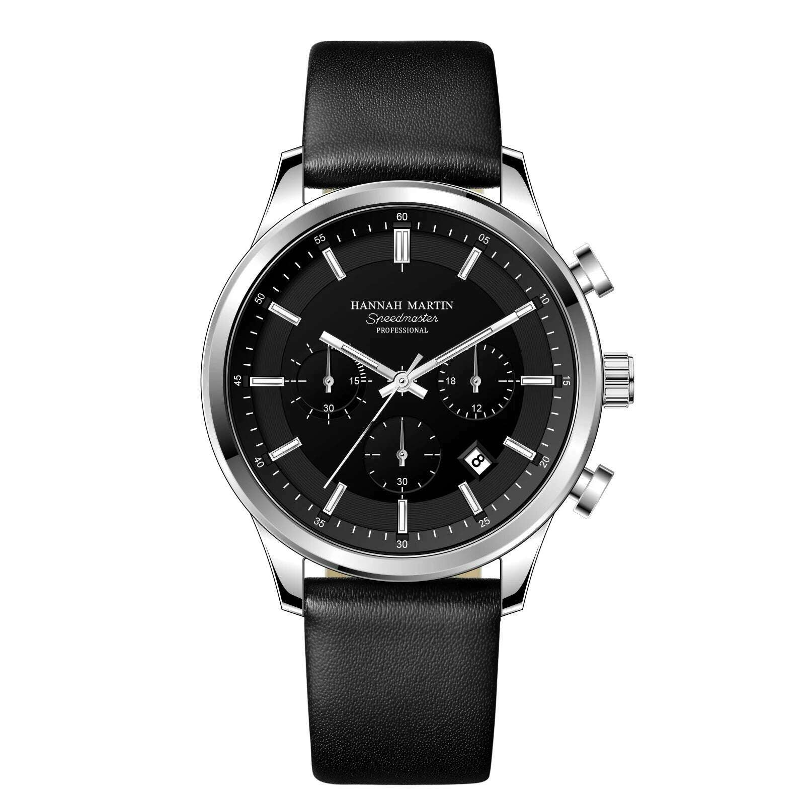 KIMLUD, Hannah Martin Brand Men Watch Multifunctional Timing Dial Casual Sports Leather Original Quartz Movement Business Watch for Men, 1431-Y, KIMLUD APPAREL - Womens Clothes
