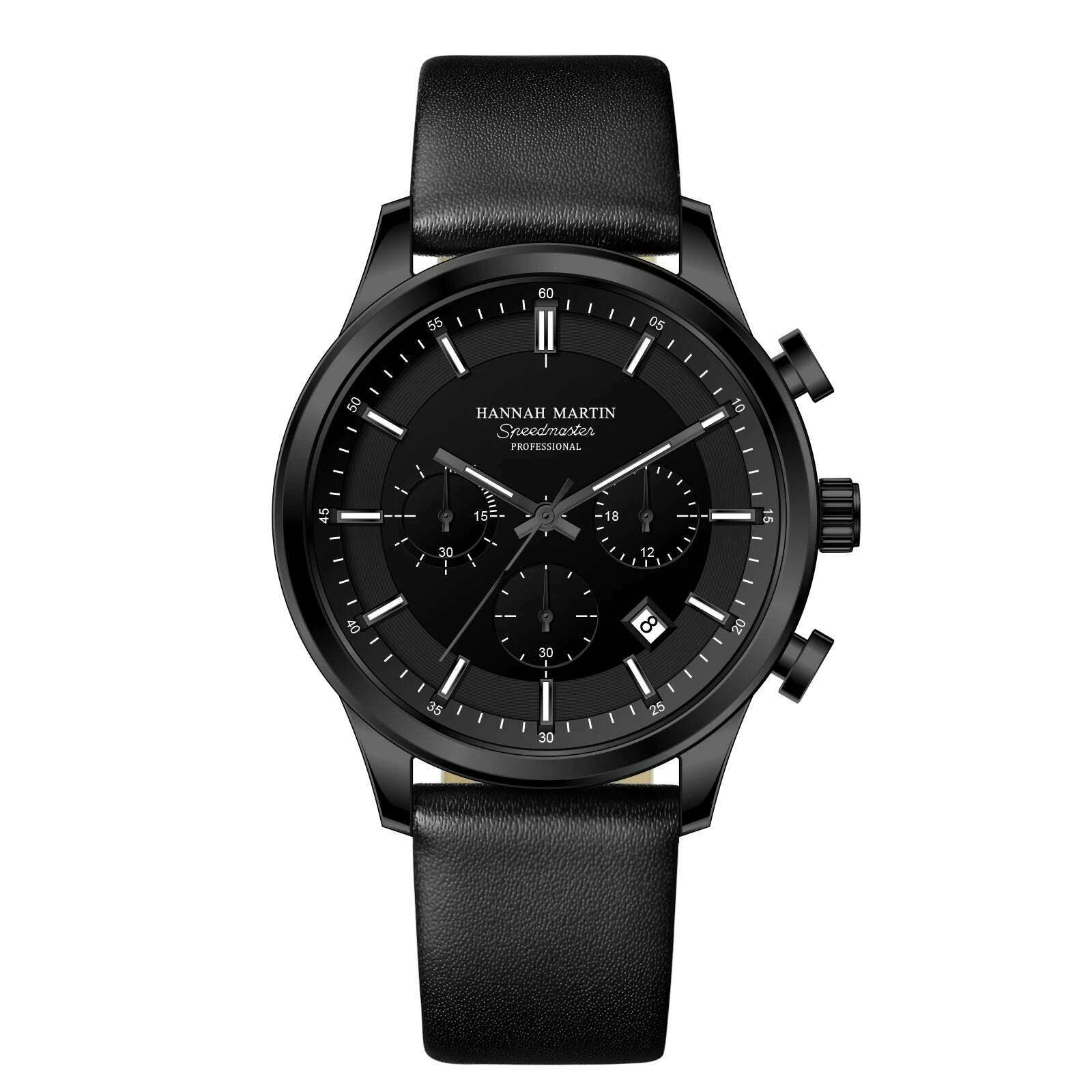 KIMLUD, Hannah Martin Brand Men Watch Multifunctional Timing Dial Casual Sports Leather Original Quartz Movement Business Watch for Men, 1431-H, KIMLUD APPAREL - Womens Clothes