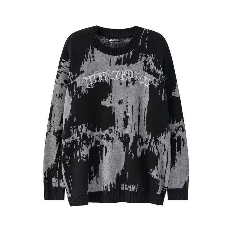 KIMLUD, Harajuku Neutral Style Pullover Knitted Dark Sweaters for Women Autumn Popular Trendy Brand Round Neck Loose Sweaters Female, KIMLUD Women's Clothes