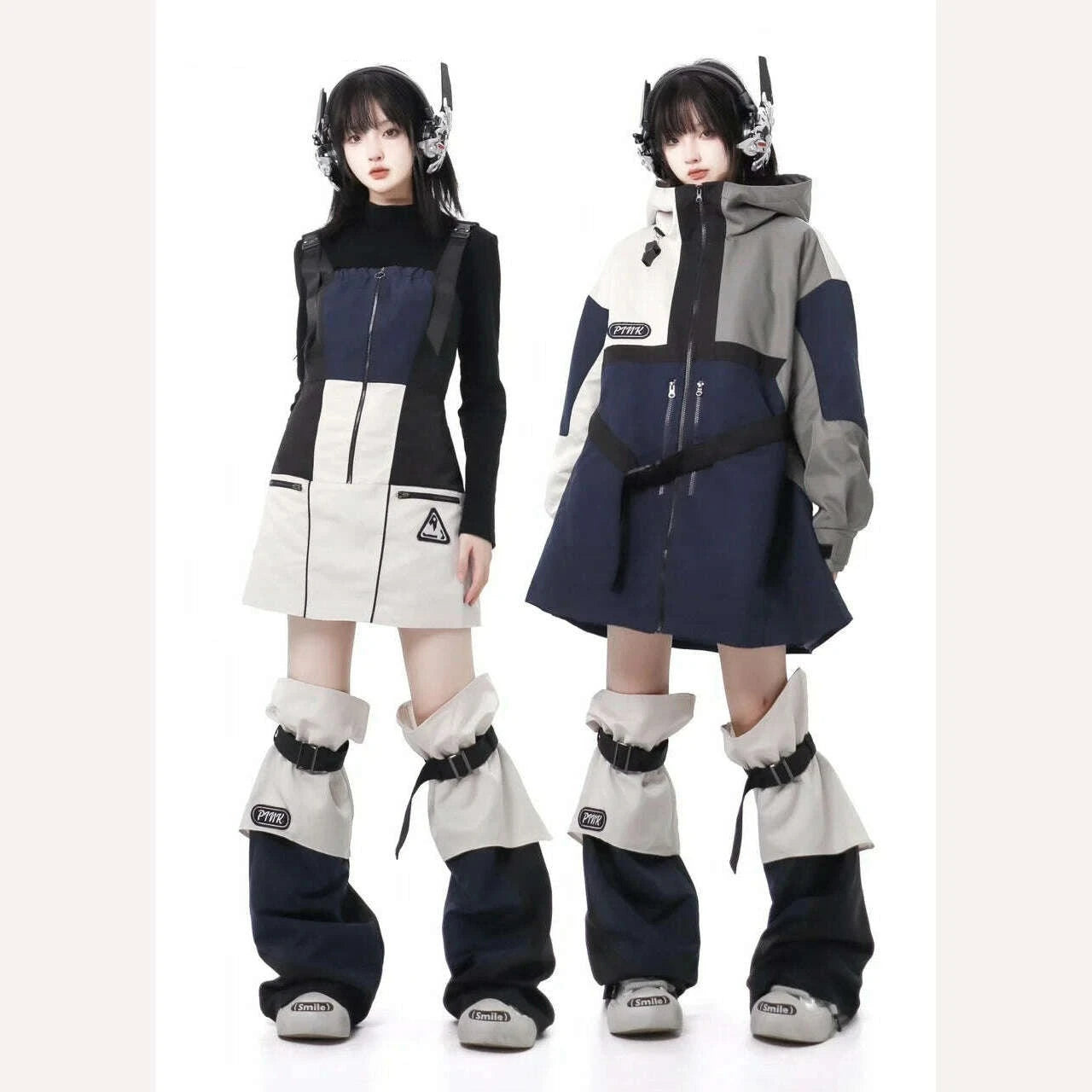 Harajuku Y2g Color Matching Sweet Cool Girl Hooded Coat Skirt Sets Loose Slim Suspender Skirt Street Punk Hot Girl Two-Piece Set, KIMLUD Women's Clothes