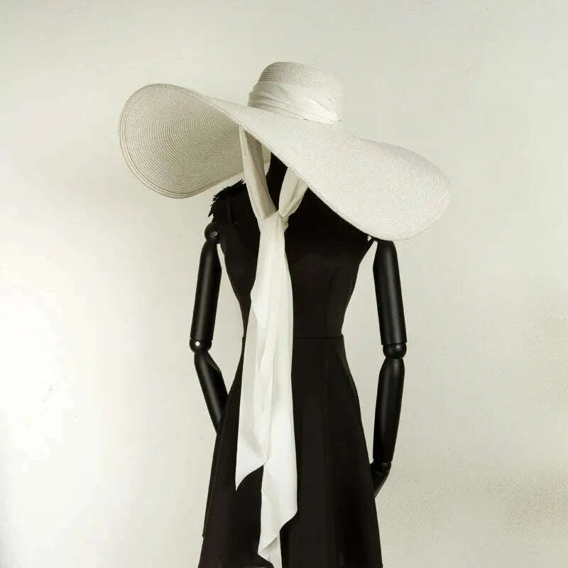 Hat Oversized Wide Brim Raffia Natural Beach Vacation Style | KIMLUD