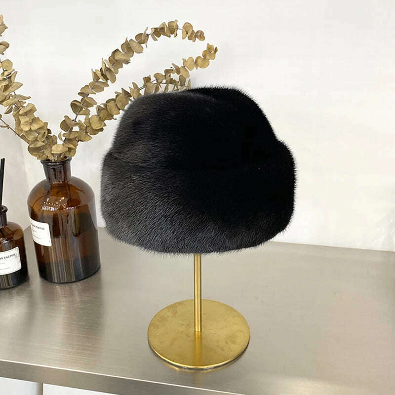 Hat Winter Men Real Mink Fur Cap Mens Winter Caps Mens Beanie Black Brown Russian Men Warm Knitted Hats Oversized - KIMLUD