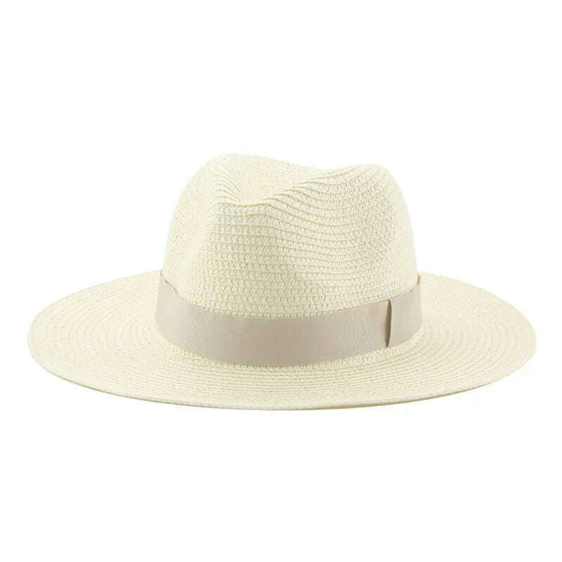 KIMLUD, Hats for Women Bucket Sun Hats Ribbon Band Men Hat Straw Summer Panama Formal Outdoor Party Picnic Bucket Hat Sombreros De Mujer, milk white / 56-58cm(adults), KIMLUD Womens Clothes