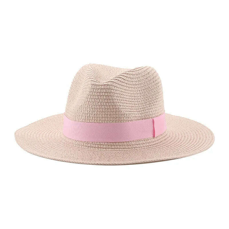 KIMLUD, Hats for Women Bucket Sun Hats Ribbon Band Men Hat Straw Summer Panama Formal Outdoor Party Picnic Bucket Hat Sombreros De Mujer, fresh pink / 56-58cm(adults), KIMLUD Womens Clothes