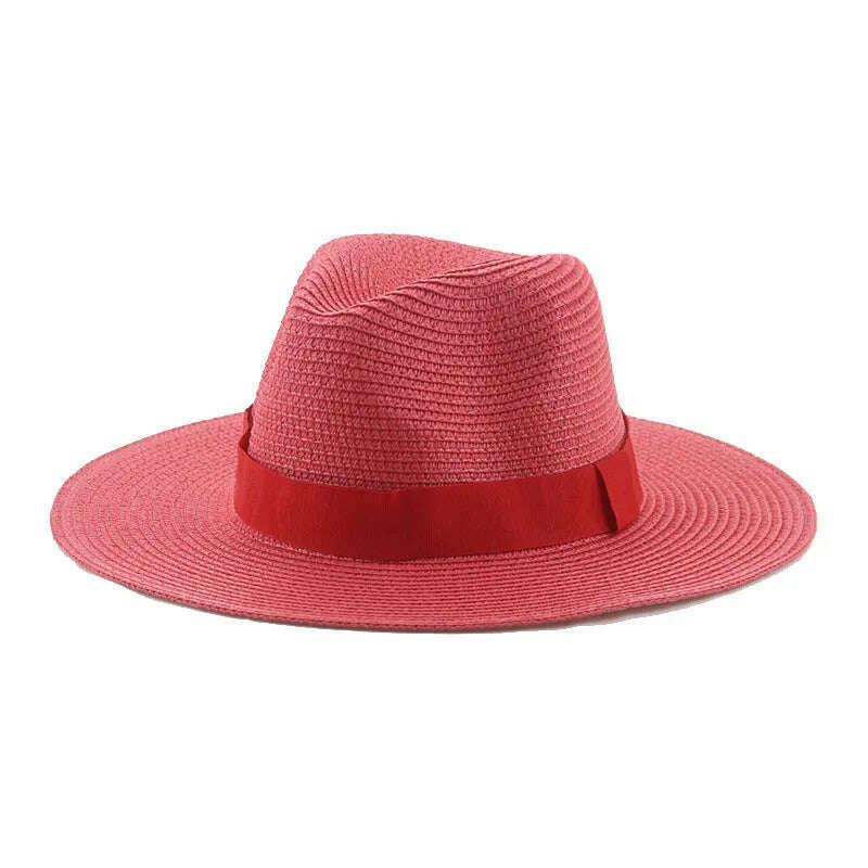 KIMLUD, Hats for Women Bucket Sun Hats Ribbon Band Men Hat Straw Summer Panama Formal Outdoor Party Picnic Bucket Hat Sombreros De Mujer, red / 56-58cm(adults), KIMLUD Womens Clothes