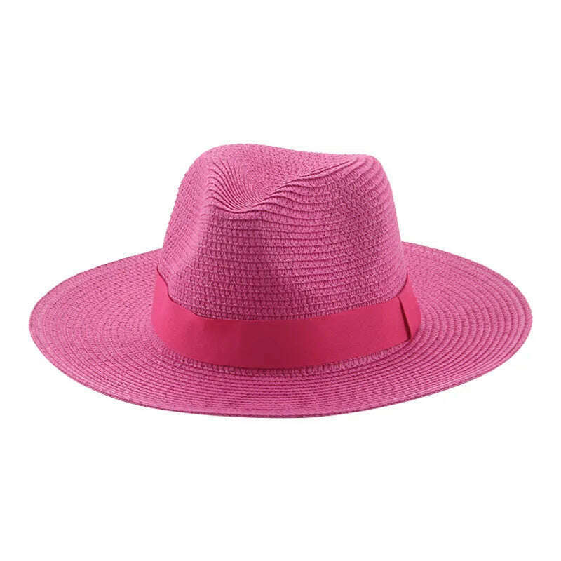 KIMLUD, Hats for Women Bucket Sun Hats Ribbon Band Men Hat Straw Summer Panama Formal Outdoor Party Picnic Bucket Hat Sombreros De Mujer, rose red / 56-58cm(adults), KIMLUD Womens Clothes
