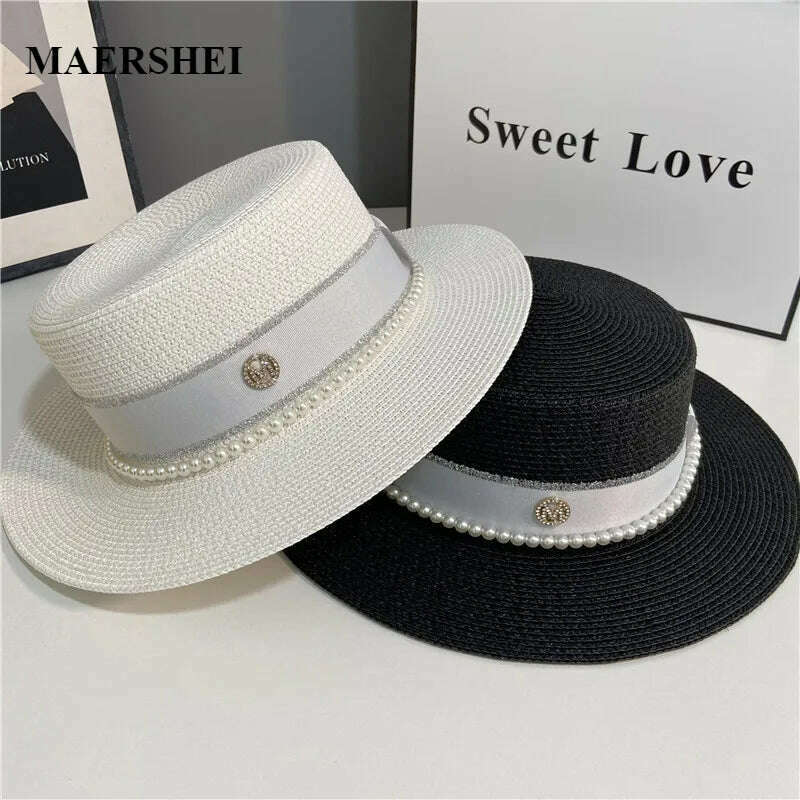 hats for women pearl top hat french summer sun protection wedding wide brim straw hat women floppy beach hat chapeu feminino - KIMLUD