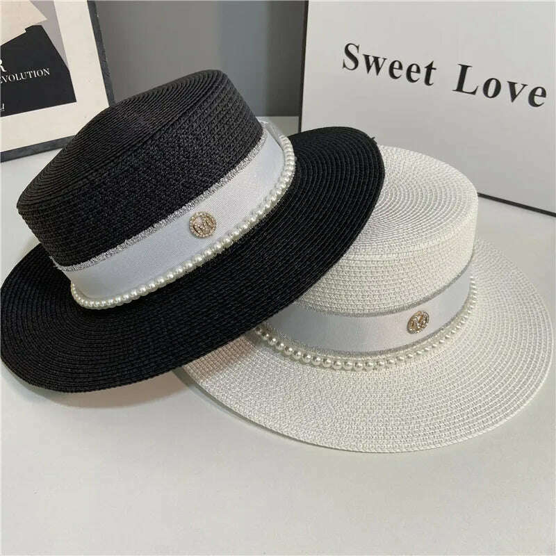 hats for women pearl top hat french summer sun protection wedding wide brim straw hat women floppy beach hat chapeu feminino, KIMLUD Women's Clothes