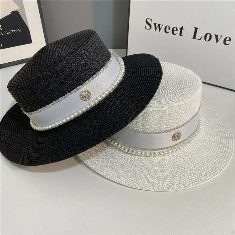 KIMLUD, hats for women pearl top hat french summer sun protection wedding wide brim straw hat women floppy beach hat chapeu feminino, KIMLUD Womens Clothes