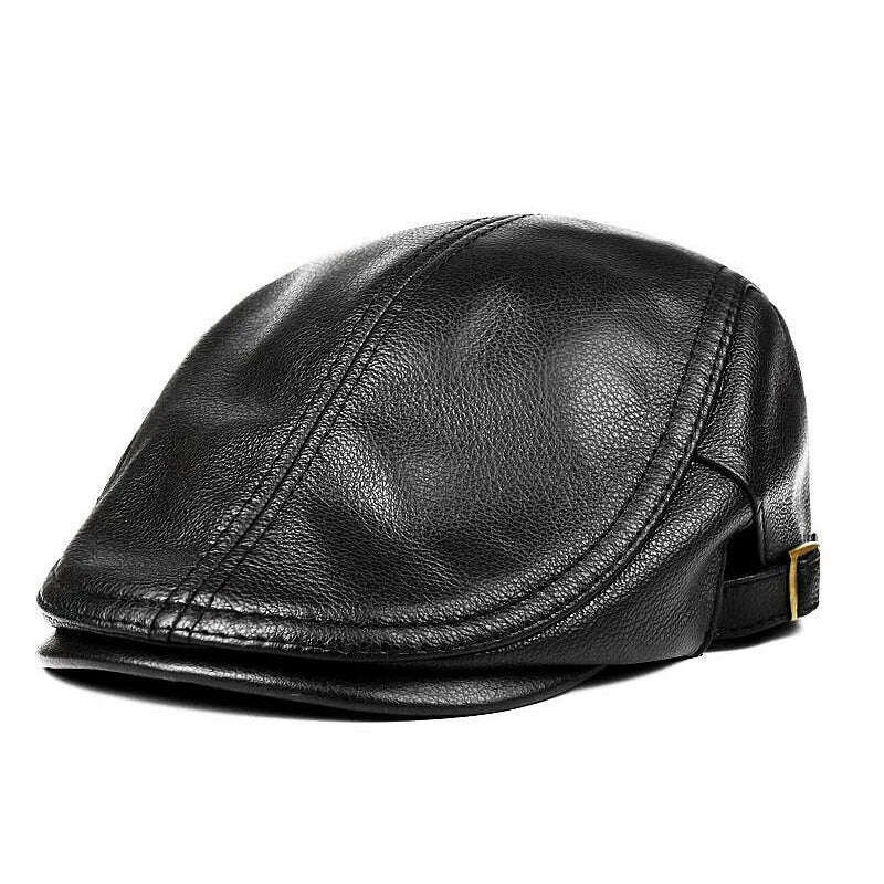 KIMLUD, Hats Men Genuine Leather Beret Male Thin Hats 55-61 cm Adjustable Forward Cap Leisure Duckbill Casquette Golf The Driver, KIMLUD Womens Clothes