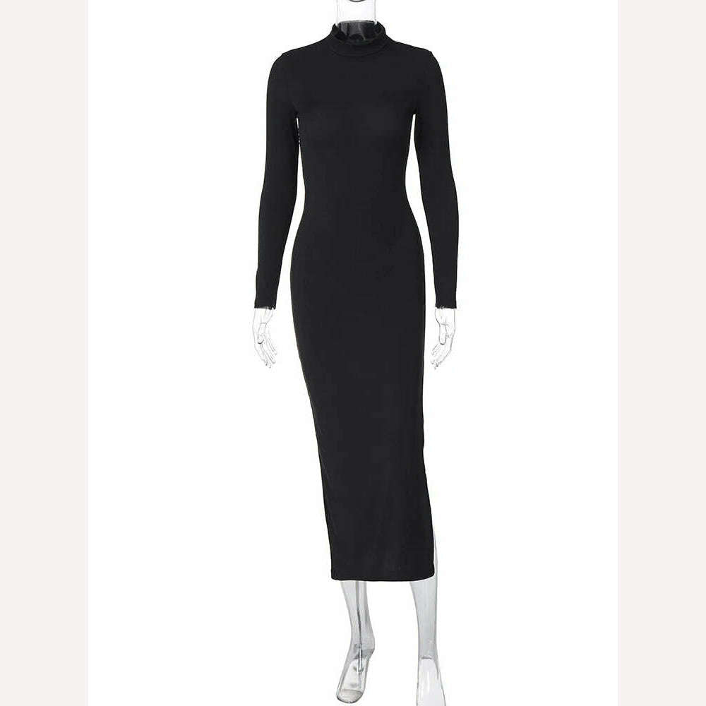KIMLUD, Hawthaw Women 2024 Spring Autumn Long Sleeve Party Club Streetwear Bodycon Black Long Dress Wholesale Items For Business, KIMLUD Womens Clothes