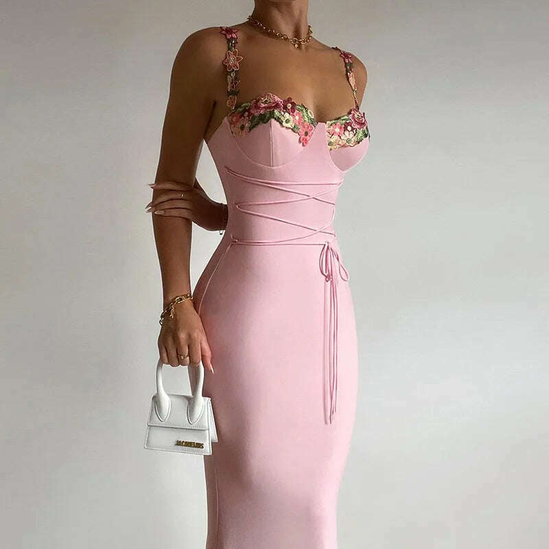 Hawthaw Women Elegant Pary Club Evening Birthday Streetwear Bodycon Midi Dress 2024 Summer Clothes Wholesale Items For Business - KIMLUD