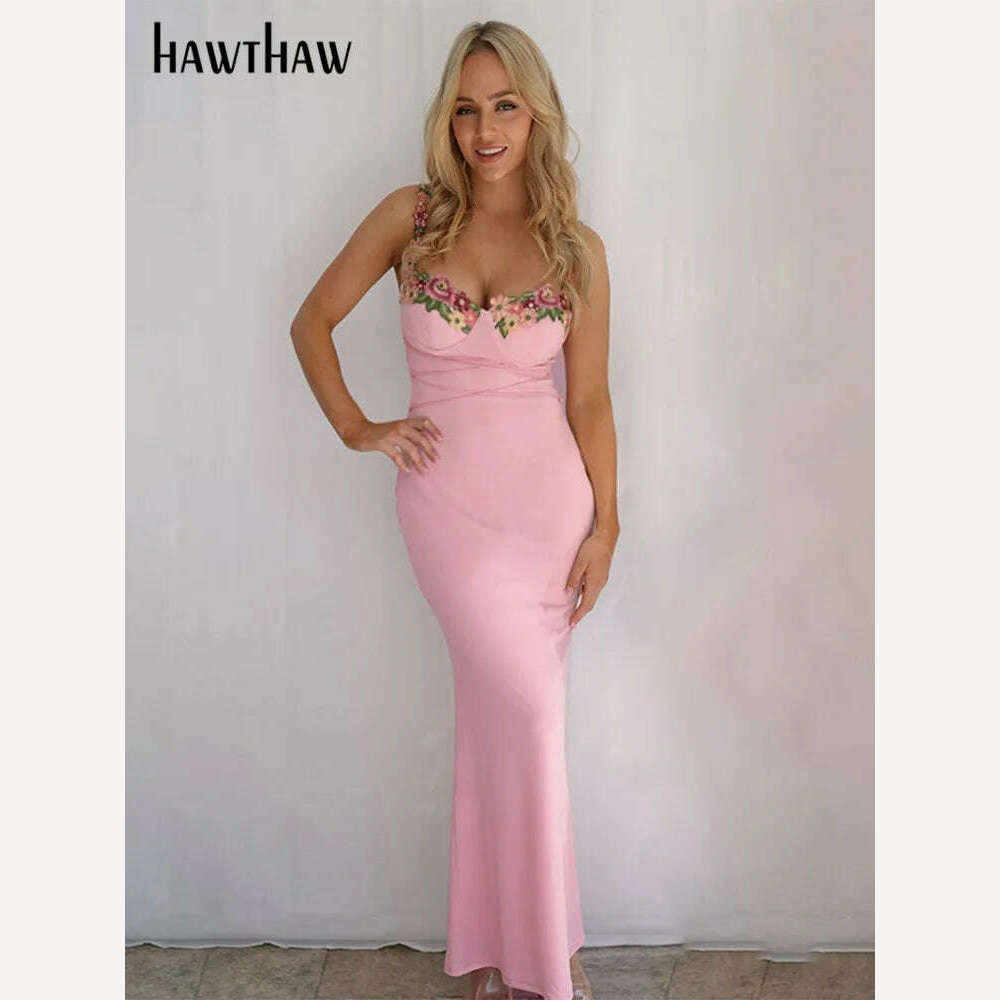 KIMLUD, Hawthaw Women Elegant Pary Club Evening Birthday Streetwear Bodycon Midi Dress 2024 Summer Clothes Wholesale Items For Business, KIMLUD Womens Clothes