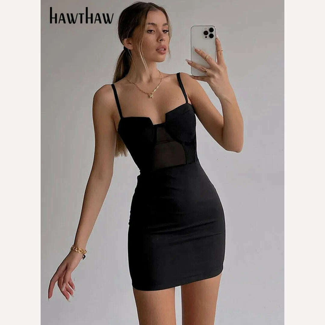 KIMLUD, Hawthaw Women Sexy Sleeveless Party Club Bodycon Black Straps Mini Dress 2022 Summer Clothes Wholesale Items For Business, KIMLUD Womens Clothes