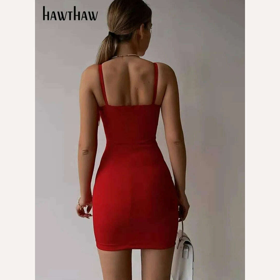 KIMLUD, Hawthaw Women Sexy Sleeveless Party Club Bodycon Black Straps Mini Dress 2022 Summer Clothes Wholesale Items For Business, KIMLUD Womens Clothes