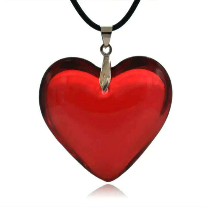 KIMLUD, Heart Crystal Pendant Korean Red Heart Necklace Bright red Crystal Heart Charm Necklace Black Leather Rope 18 Inch Long Jewelry, Red / Pendant 24mm, KIMLUD Womens Clothes