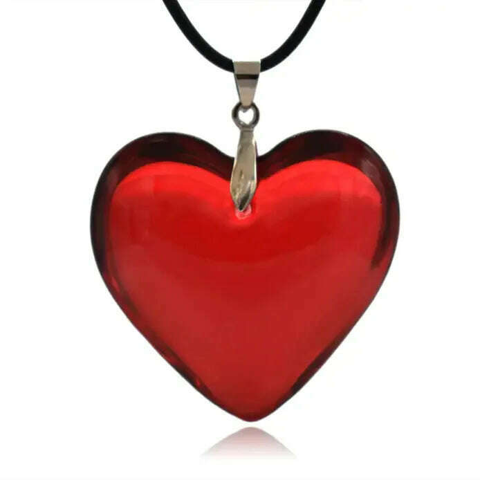 Heart Crystal Pendant Korean Red Heart Necklace Bright red Crystal Heart Charm Necklace Black Leather Rope 18 Inch Long Jewelry - KIMLUD
