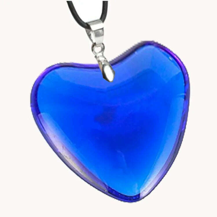 KIMLUD, Heart Crystal Pendant Korean Red Heart Necklace Bright red Crystal Heart Charm Necklace Black Leather Rope 18 Inch Long Jewelry, Blue / Pendant 24mm, KIMLUD Womens Clothes