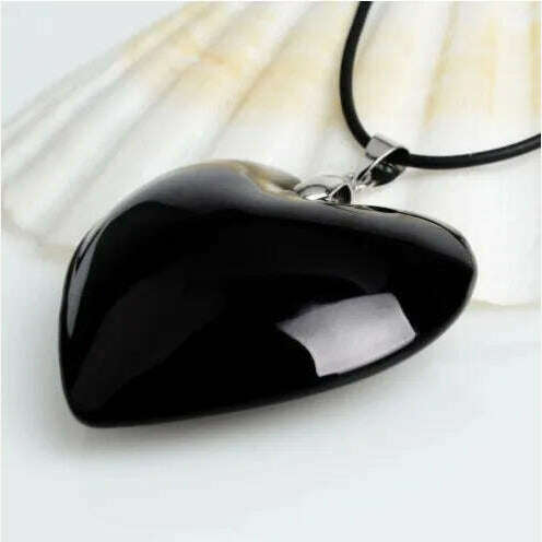 Heart Crystal Pendant Korean Red Heart Necklace Bright red Crystal Heart Charm Necklace Black Leather Rope 18 Inch Long Jewelry - KIMLUD