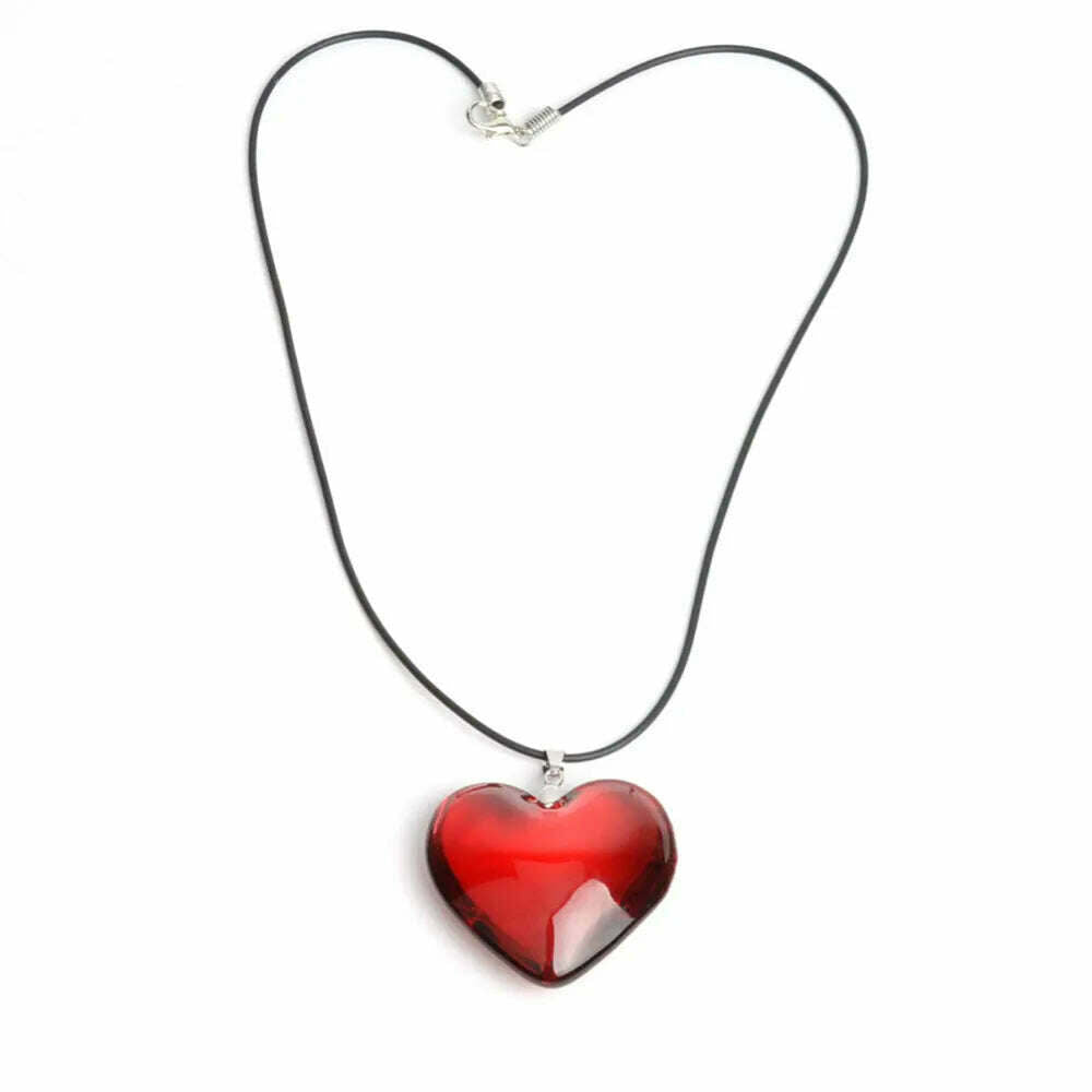 KIMLUD, Heart Crystal Pendant Korean Red Heart Necklace Bright red Crystal Heart Charm Necklace Black Leather Rope 18 Inch Long Jewelry, KIMLUD Womens Clothes