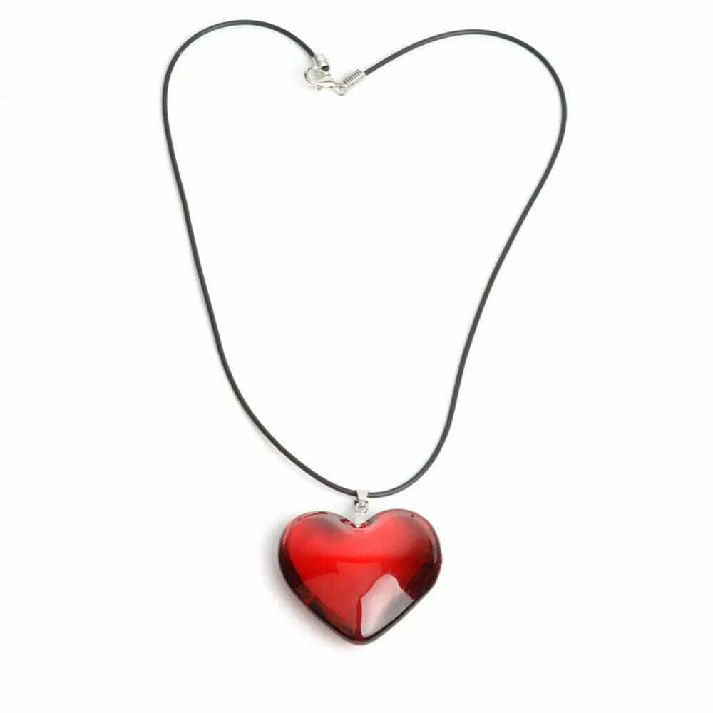 Heart Crystal Pendant Korean Red Heart Necklace Bright red Crystal Heart Charm Necklace Black Leather Rope 18 Inch Long Jewelry - KIMLUD