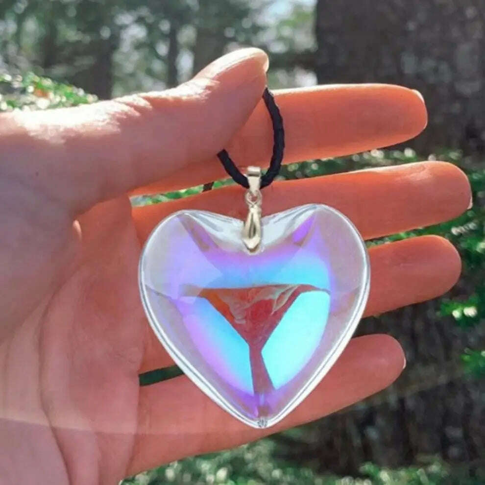 Heart Crystal Pendant Korean Red Heart Necklace Bright red Crystal Heart Charm Necklace Black Leather Rope 18 Inch Long Jewelry - KIMLUD