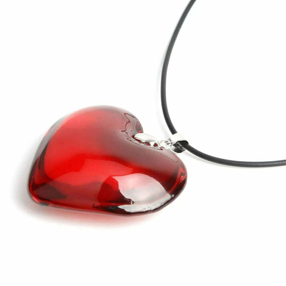 Heart Crystal Pendant Korean Red Heart Necklace Bright red Crystal Heart Charm Necklace Black Leather Rope 18 Inch Long Jewelry - KIMLUD