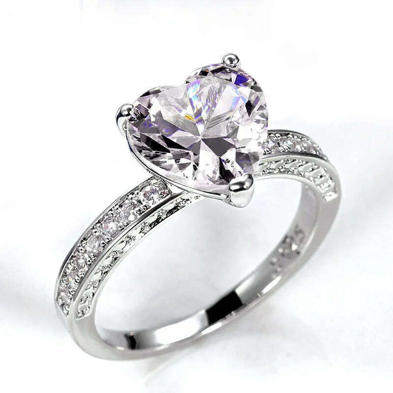 KIMLUD, Heart Shape Zircon Wedding Rings for Women Romantic Pink Engagement Girlfriend Female Metal Finger Ring Jewelry Gift, white / 6, KIMLUD Women's Clothes