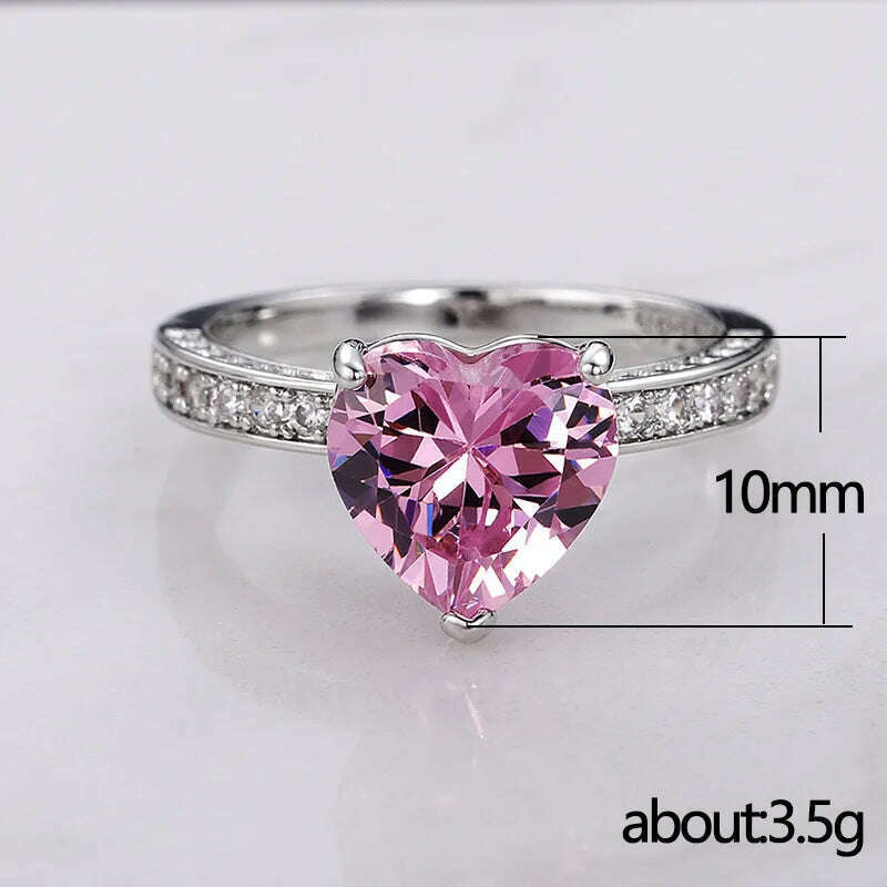 KIMLUD, Heart Shape Zircon Wedding Rings for Women Romantic Pink Engagement Girlfriend Female Metal Finger Ring Jewelry Gift, KIMLUD Womens Clothes