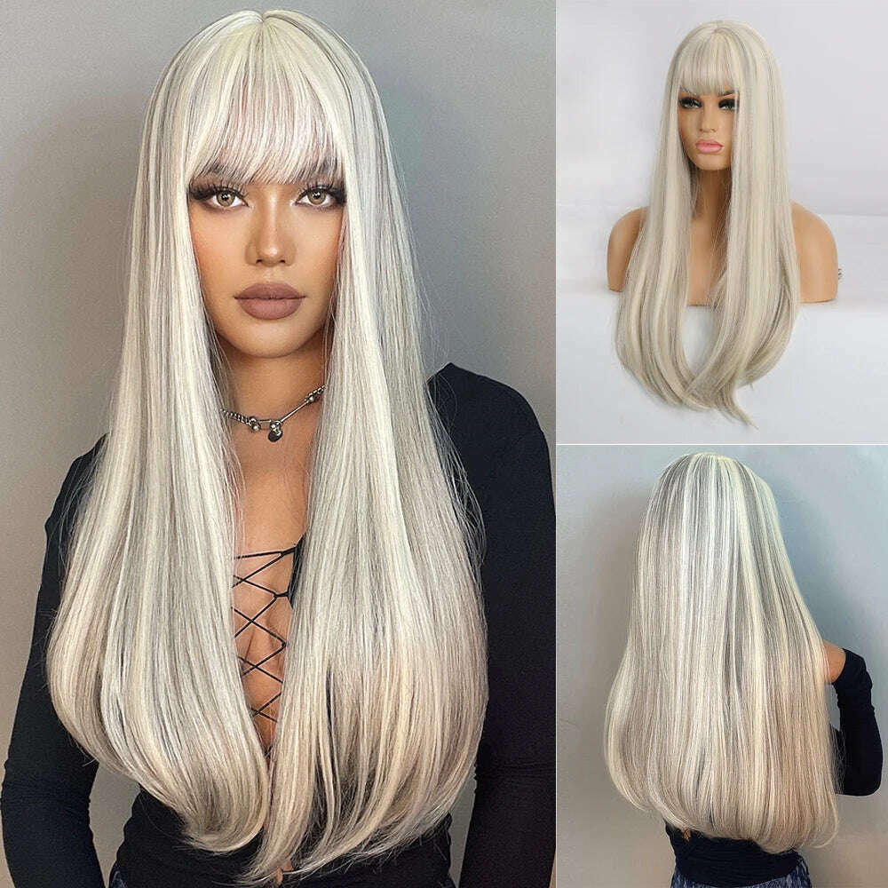 KIMLUD, HENRY MARGU Blonde Platinum Ombre Wig Long Straight Cosplay Wig with Bangs Women Christmas Synthetic Wig High Temperature Fiber, LC169-6, KIMLUD Womens Clothes