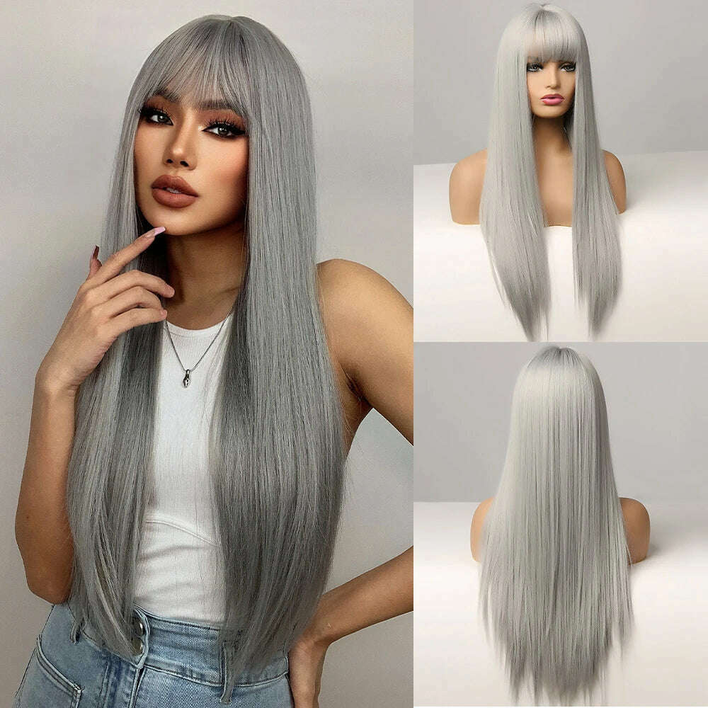 KIMLUD, HENRY MARGU Blonde Platinum Ombre Wig Long Straight Cosplay Wig with Bangs Women Christmas Synthetic Wig High Temperature Fiber, LC361-1, KIMLUD Womens Clothes
