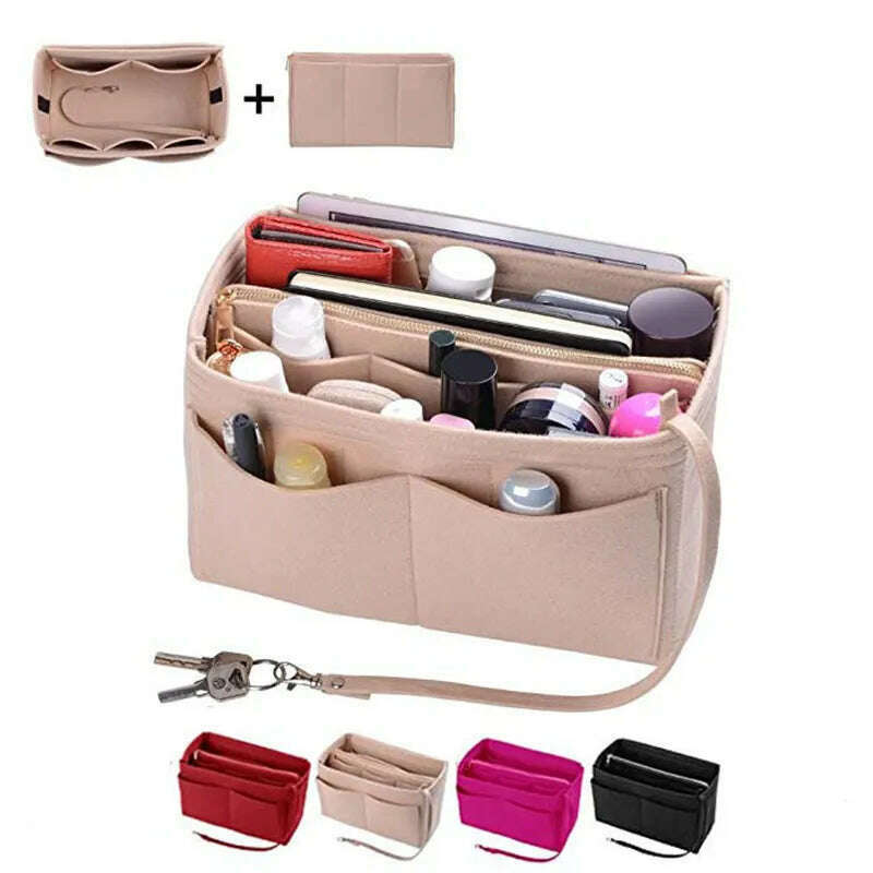 KIMLUD, HHYUKIMI Brand Make up Organizer Felt Insert Bag For Handbag Travel Inner Purse Portable Cosmetic Bags Fit Various Brand Bags, KIMLUD Womens Clothes