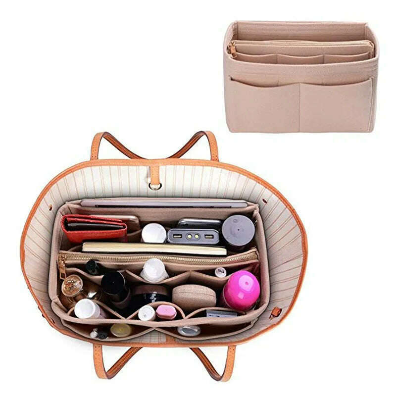 KIMLUD, HHYUKIMI Brand Make up Organizer Felt Insert Bag For Handbag Travel Inner Purse Portable Cosmetic Bags Fit Various Brand Bags, KIMLUD Womens Clothes