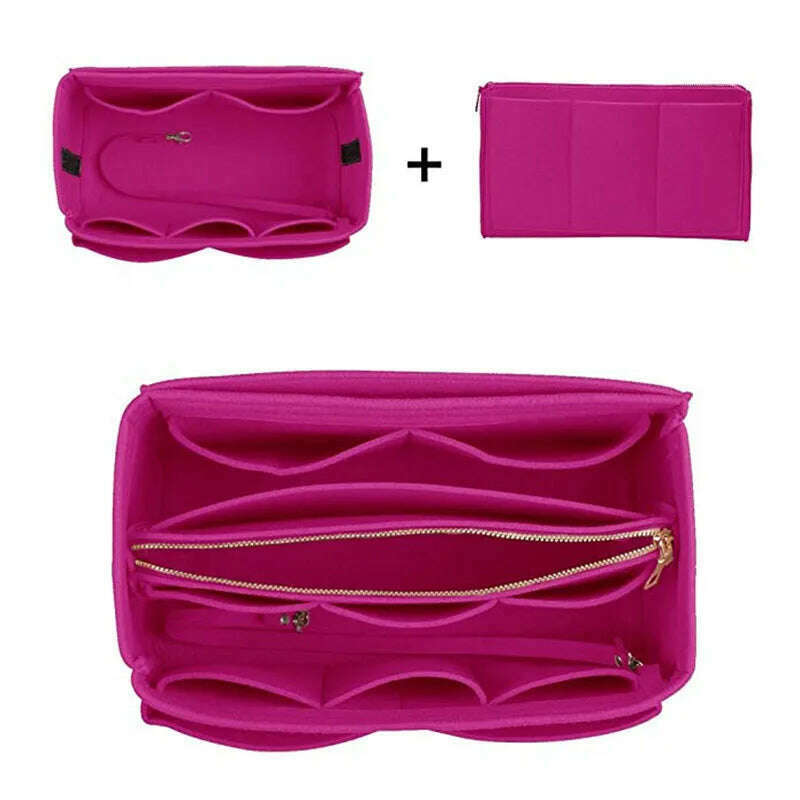 KIMLUD, HHYUKIMI Brand Make up Organizer Felt Insert Bag For Handbag Travel Inner Purse Portable Cosmetic Bags Fit Various Brand Bags, rose / 34X18X17CM, KIMLUD Womens Clothes