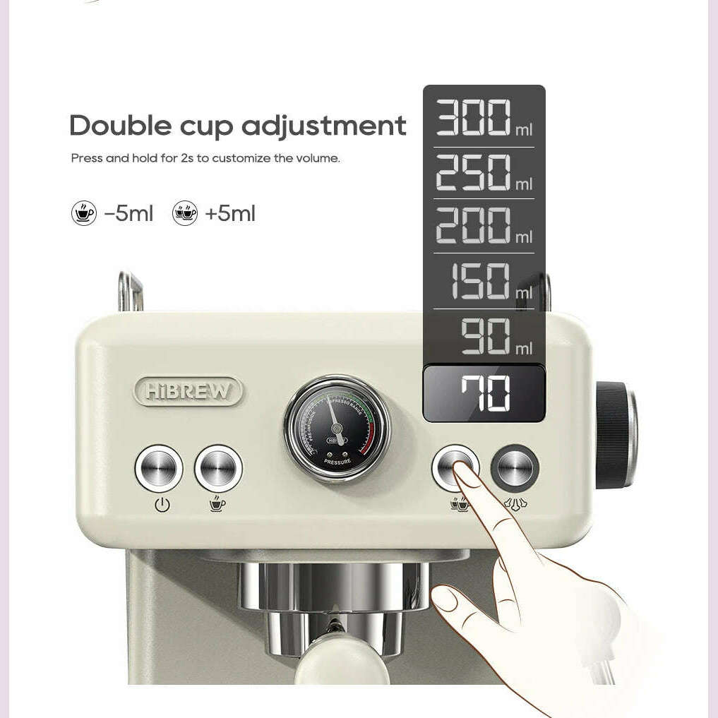 HiBREW 20Bar Semi Automatic Espresso Coffee Machine 58mm Portafilter Temperature Adjustable Cappuccino Coffee Maker Metal Case - KIMLUD